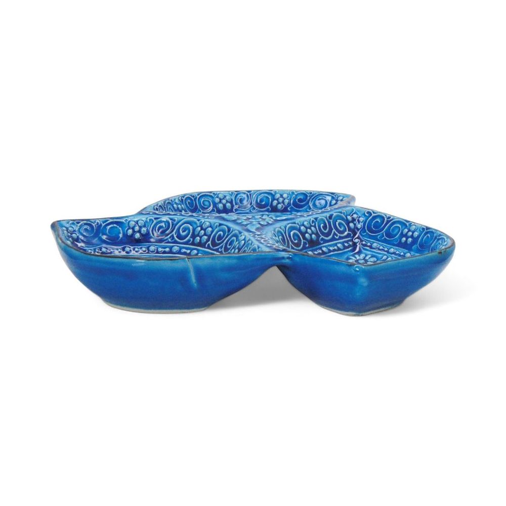 3-in-1 Leaves, Blue Snack and Dip Bowl, Divided Servings