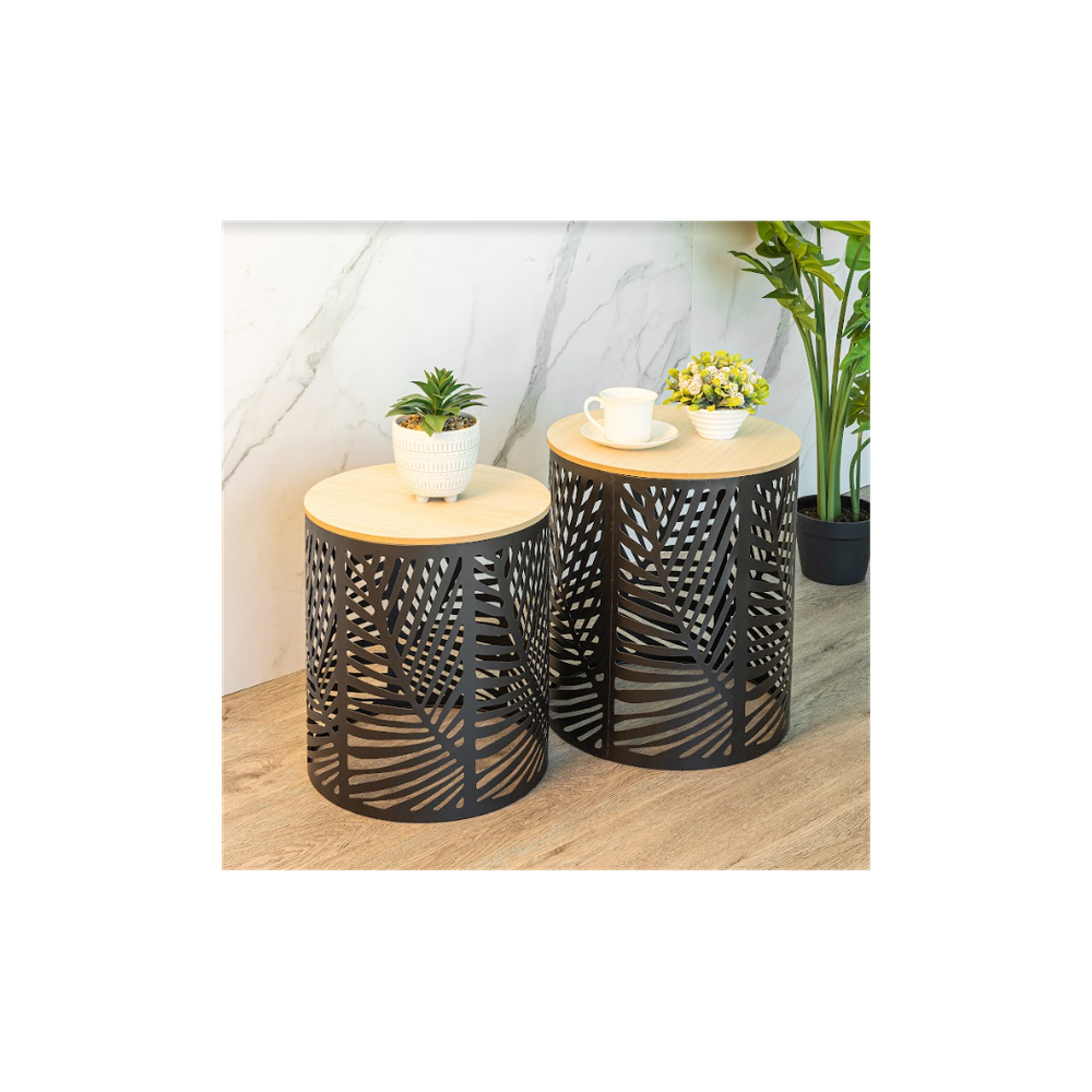 Set of 2 Leaf Cut Basket Table - SLENDER