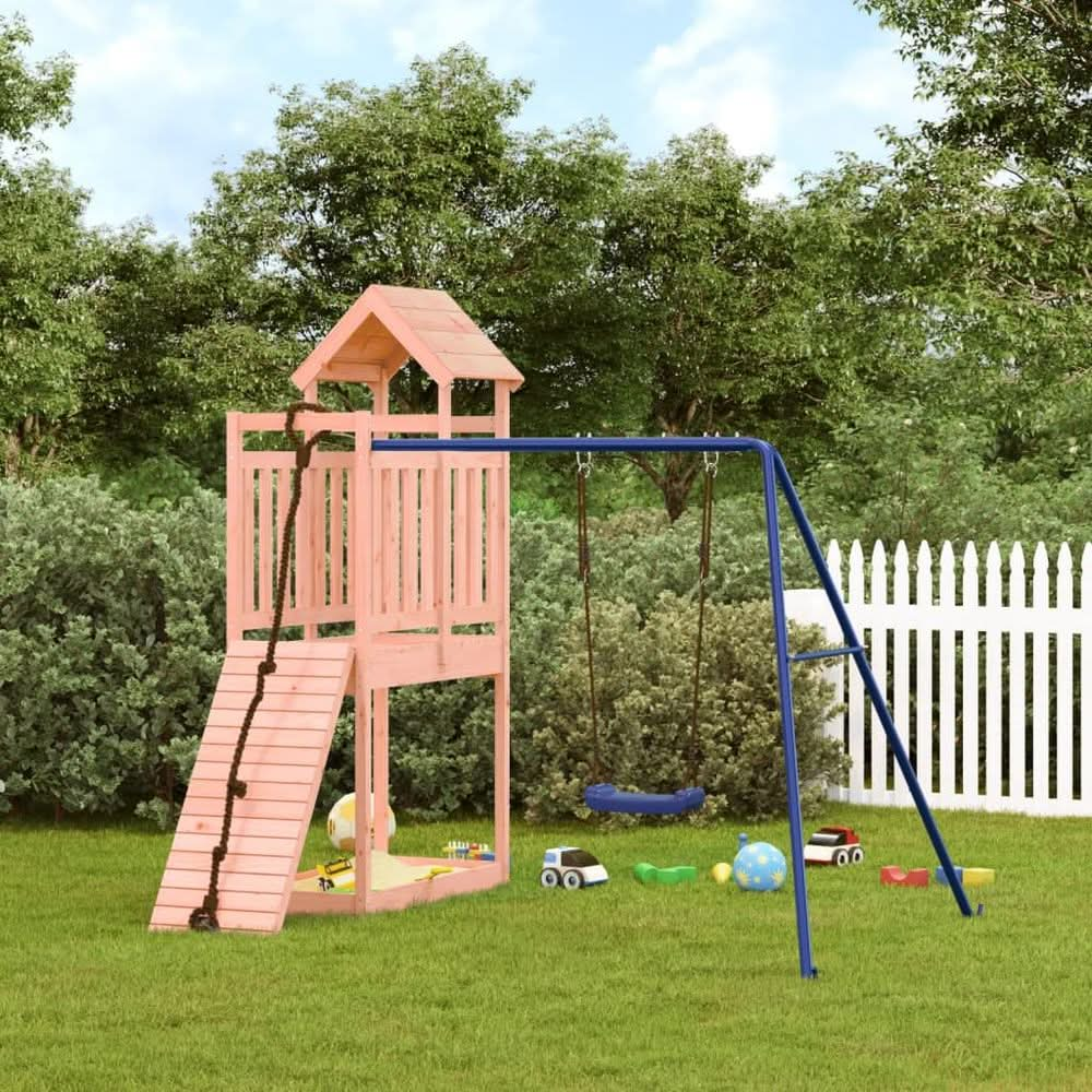 Playhouse with Climbing Wall Swing Solid Wood Pine