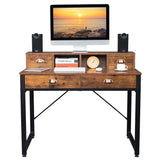 Old Wood Table Top Black Steel Frame Particle Board Two Small Drawers Two Large Drawers Computer Desk Can Be Used For Study Desk