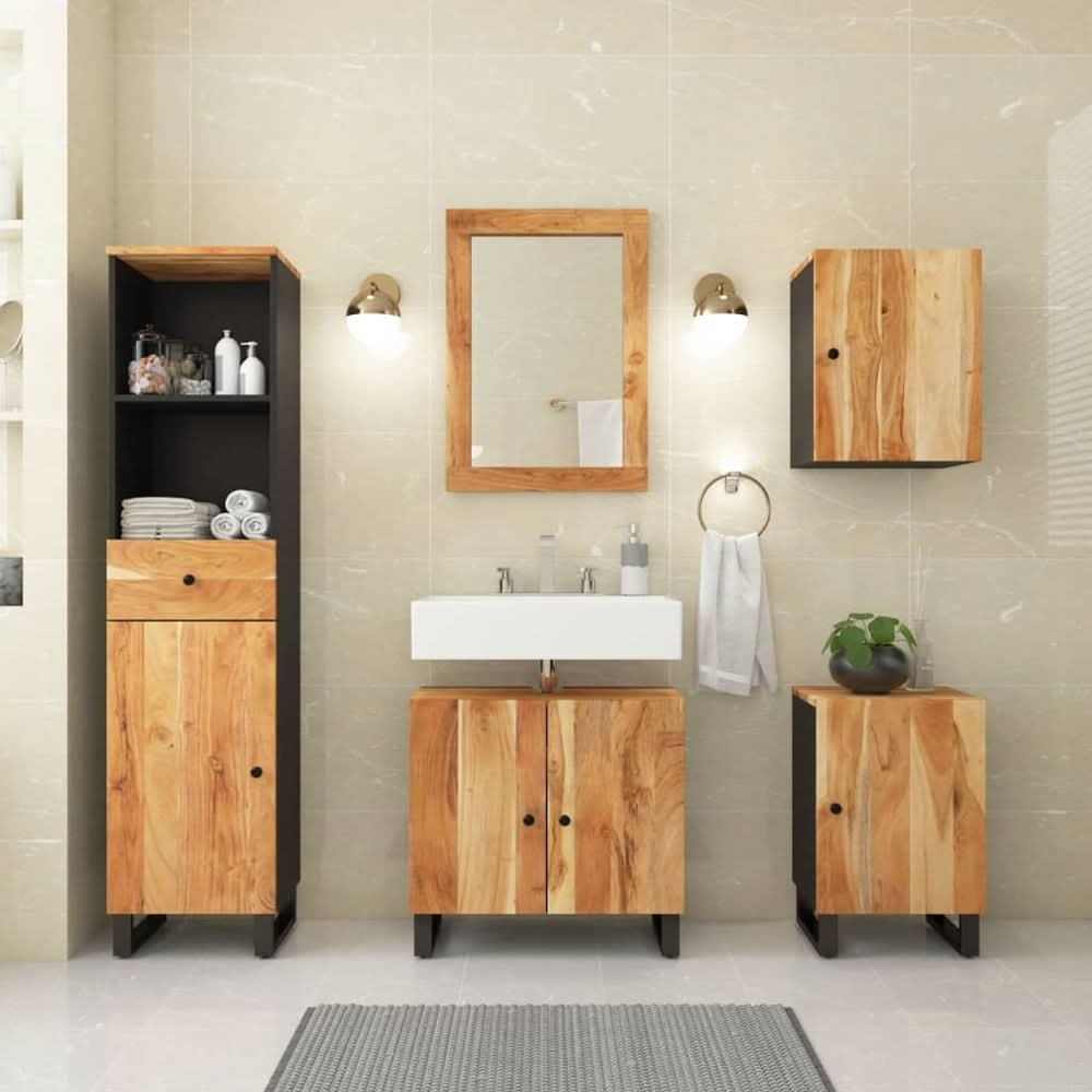 5 Piece Bathroom Furniture Set Solid Wood Acacia