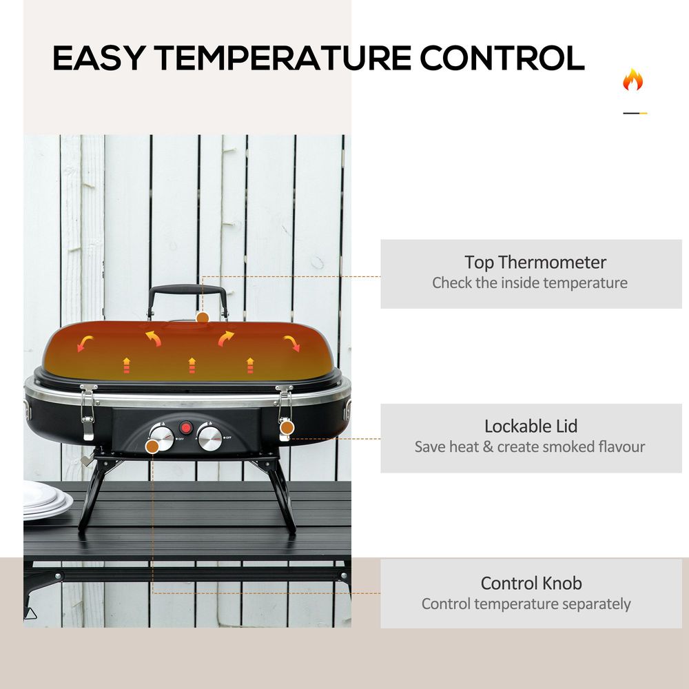 Gas BBQ Grill 2 Burner Table Piezo Ignition Thermometer