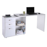 Home Office L Shape Computer Desk Workstation Drawer Shelf File Cabinet-White