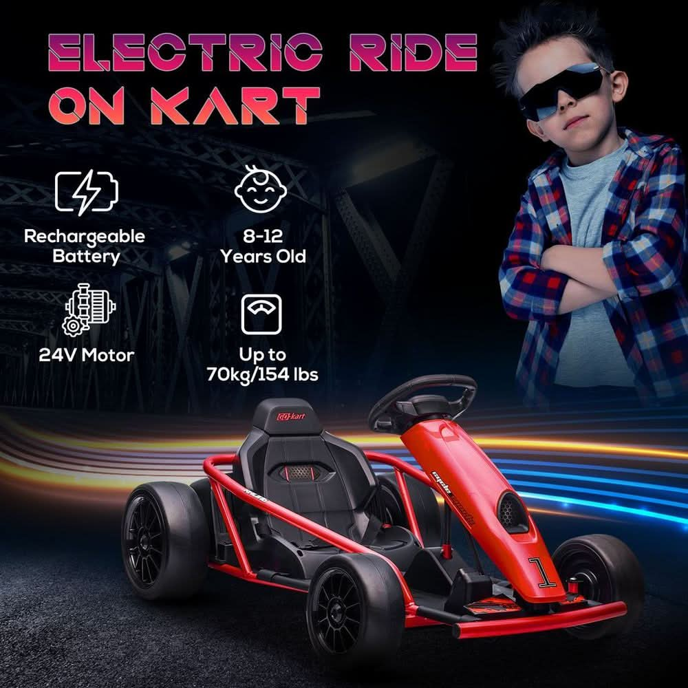 24V Electric Go Kart for Kids with Music, Horn Honking,