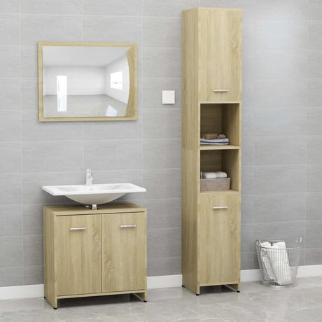 3 Piece Bathroom Furniture Set Smoked Oak Engineered Wood