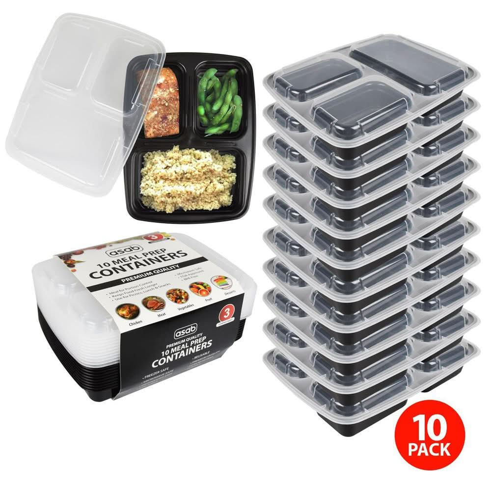 1x Meal Prep Container 3 Partitions 10PK