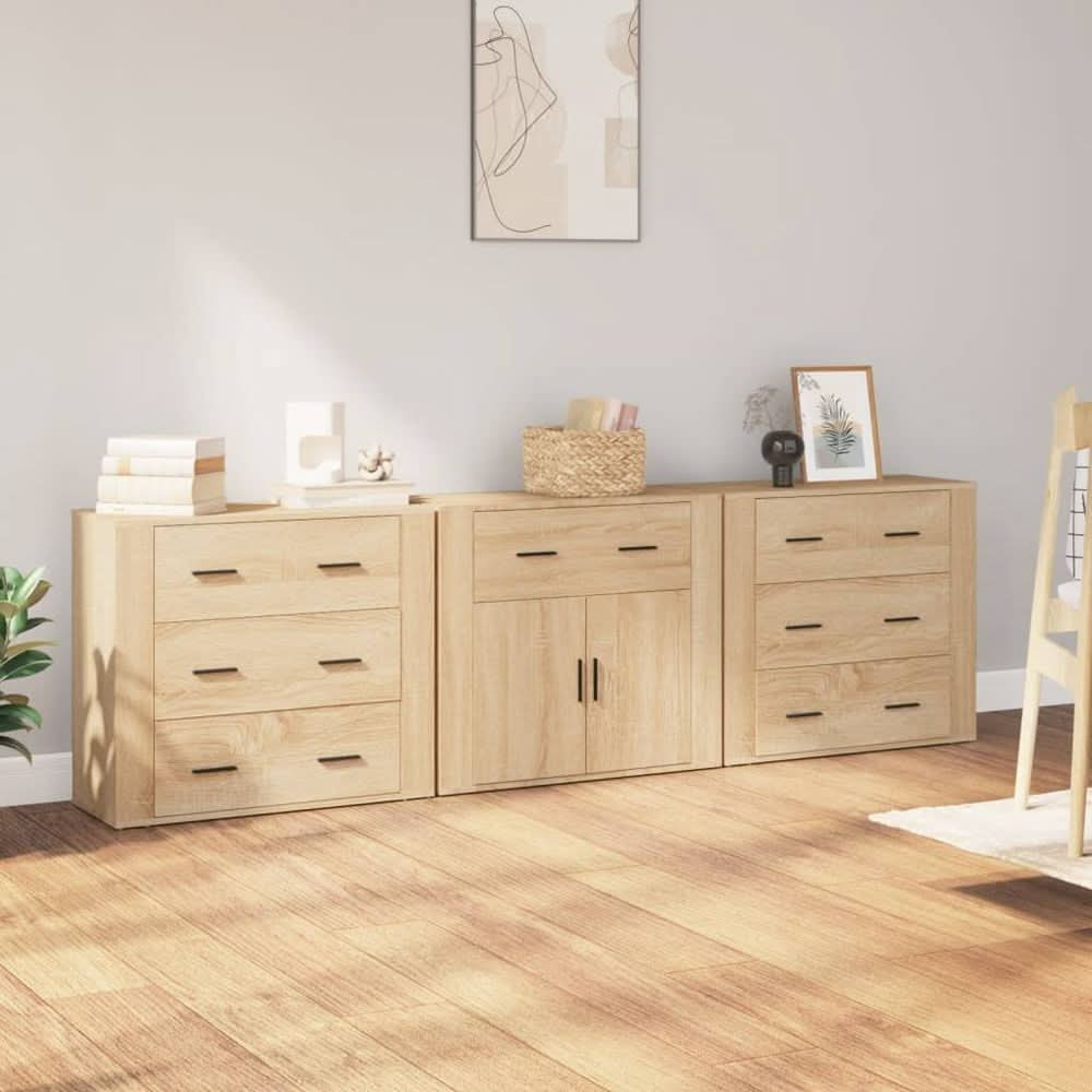 Sideboards 3 pcs White Engineered Wood