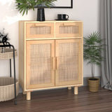 Sideboard White 60x30x75 cm Solid Wood Pine and Natural Rattan