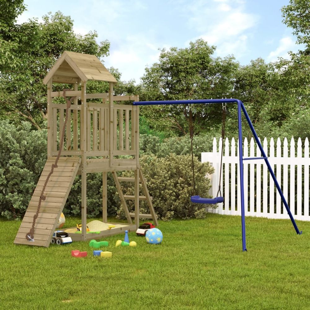 Playhouse with Swing Climbing Wall Solid Wood Pine