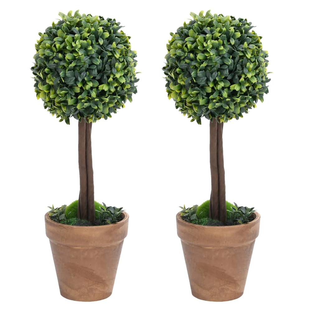 Artificial Boxwood Plants 2 pcs with Pots Ball Shaped Green 33 cm