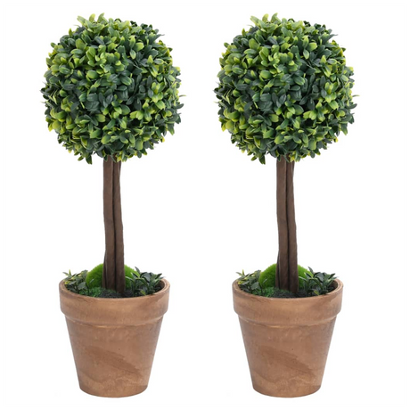 Artificial Boxwood Plants 2 pcs with Pots Ball Shaped Green 33 cm