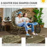 Outsunny 2 Seater Egg Chair Outdoor with Cushion, Cup Pockets - Khaki