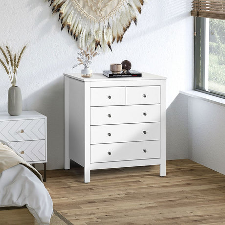 Modern Chest of Drawers, 5 Drawer Storage Cabinet White