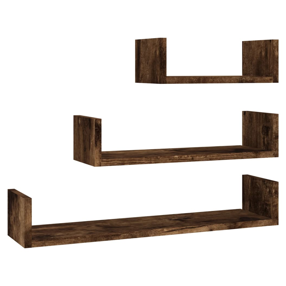 Wall Display Shelves 3 pcs Smoked Oak Engineered Wood