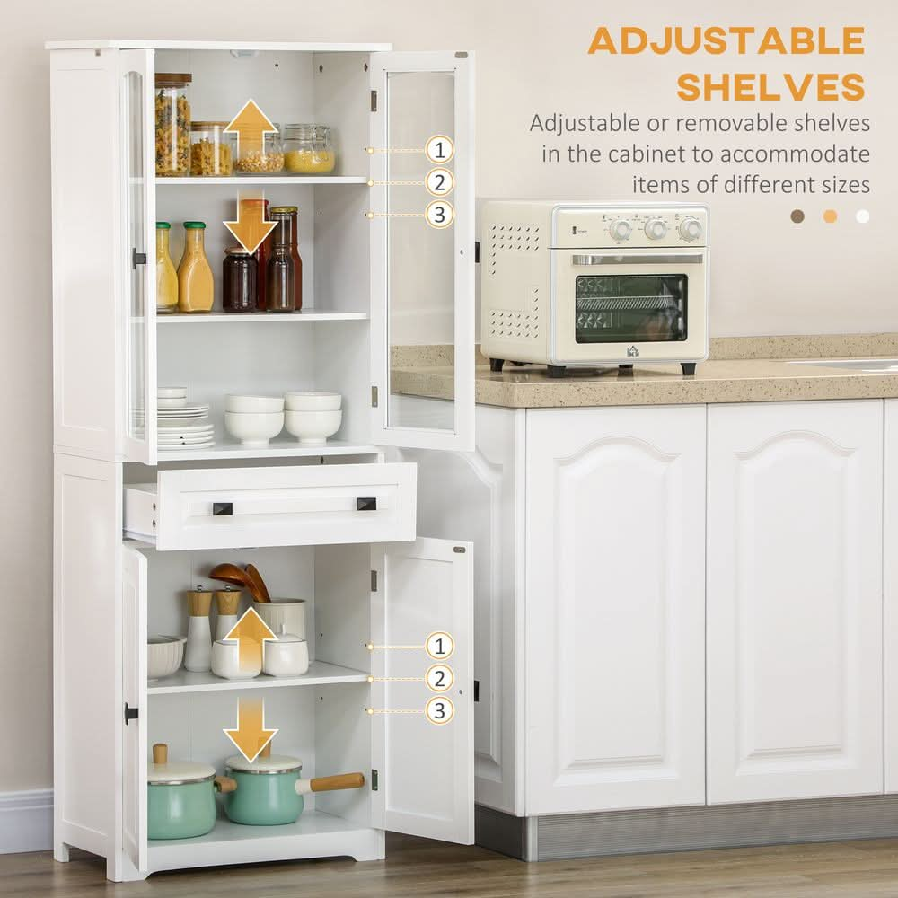 HOMCOM Kitchen Cupboard Storage Cabinet Adjustable Shelves, Glass Door, 160cm