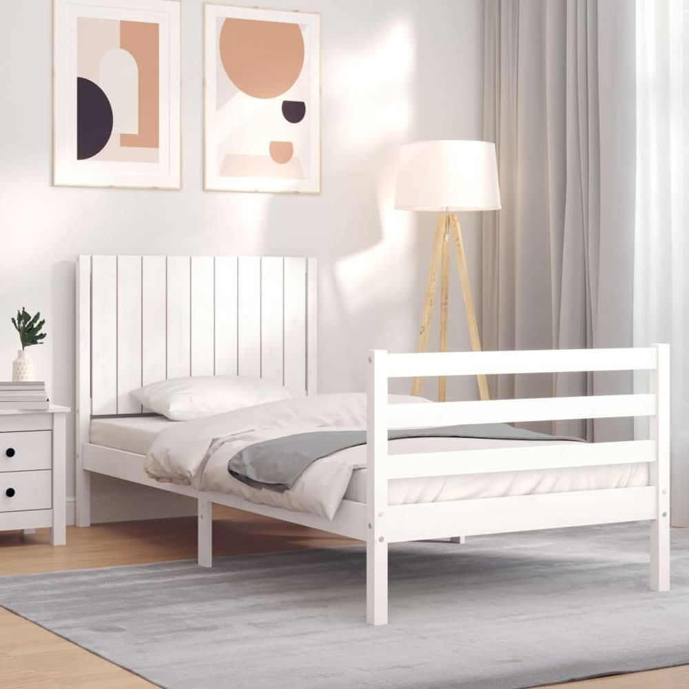 Bed Frame with Headboard White 3FT Single Solid Wood