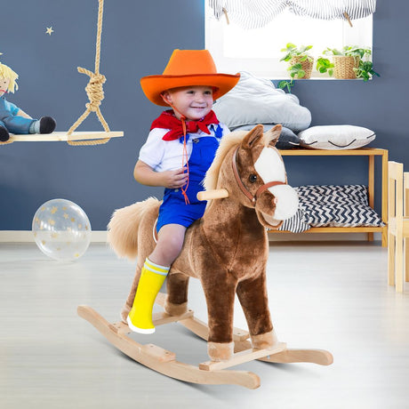 Kids Rocking Horse Wooden Plush Children Ride On Toy Rocker Baby Gift