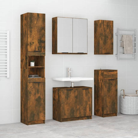 5 Piece Bathroom Cabinet Set White Engineered Wood