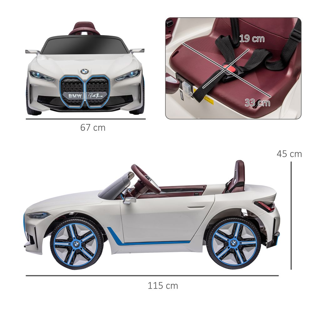 BMW i4 Licensed 12V Kids Electric Ride-On w/ Portable Battery - White