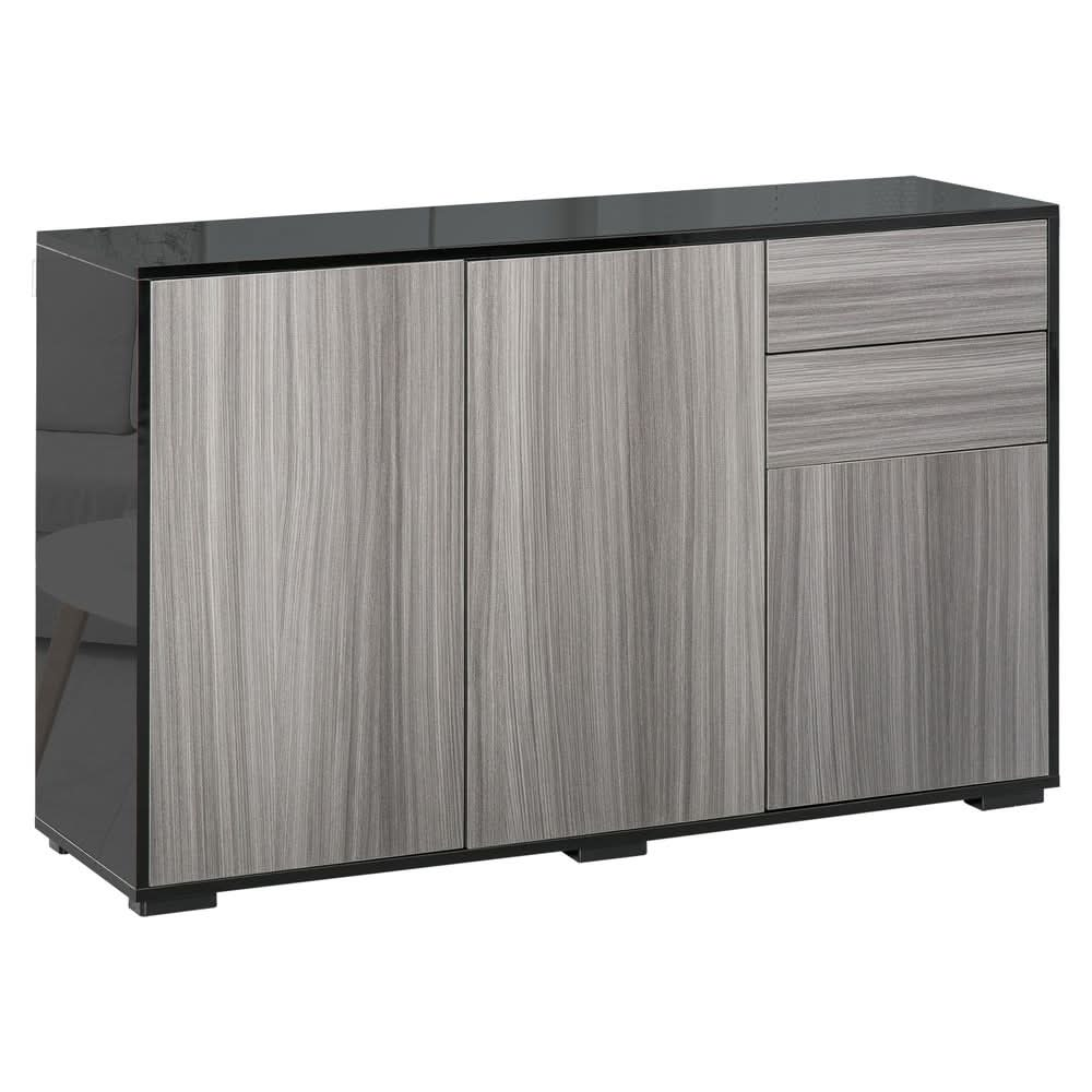 Side Cabinet  2 Door Cabinet and 2 Drawer for Home Office Grey Black