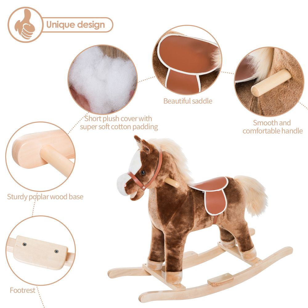 Kids Rocking Horse Wooden Plush Children Ride On Toy Rocker Baby Gift