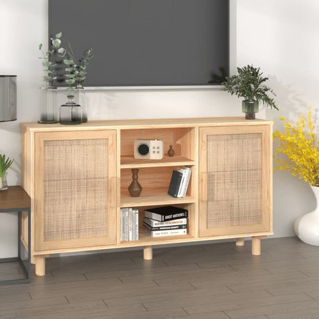 Sideboard White 105x30x60 cm Solid Wood Pine and Natural Rattan