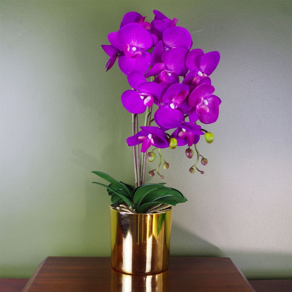 52cm Artificial Orchid Large Purple and Gold