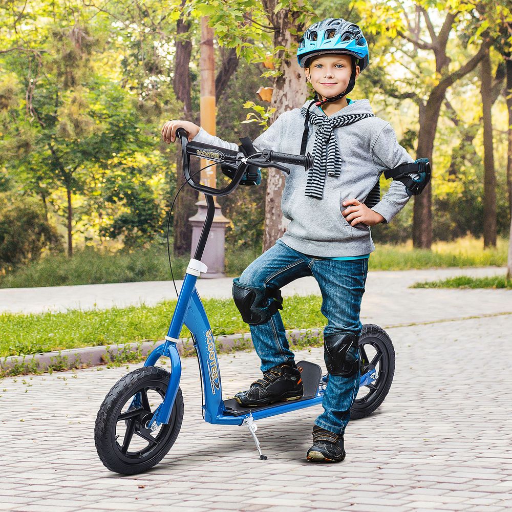 Push Scooter Teen Kids Stunt Bike Ride On with 12" EVA Tyres, Blue