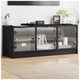 TV Cabinet with Glass Doors Black 102x37x42 cm