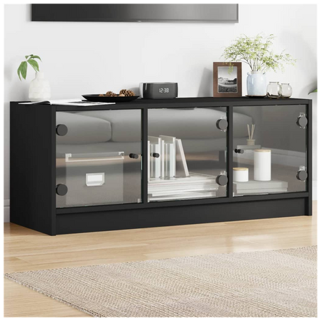 TV Cabinet with Glass Doors Black 102x37x42 cm