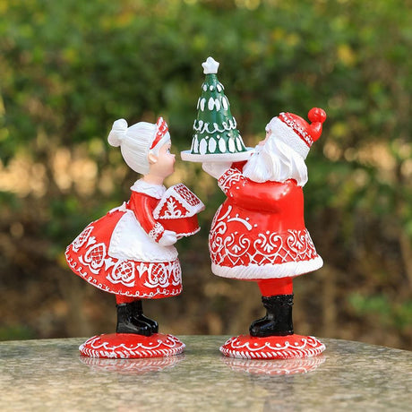 2024 Mr,Santa And Mrs.Santa Christmas Figurines Vintage Christmas Decorations Resin Gingerbread Santa Couple Statue Decor Gitfs