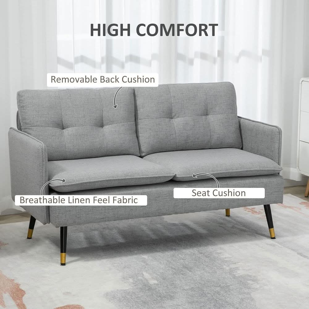 Modern Upholstered Two Seater Sofa for Bedroom Living Room Grey