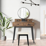 Vanity Set with Touch Screen Lighted Mirror, Makeup Table with Cushioned Stool, 4 Drawers, Rustic Brown and Black