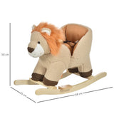 Kids Rocking Lion Plush Ride On Seat Sound Button Wood Base Seat Belt