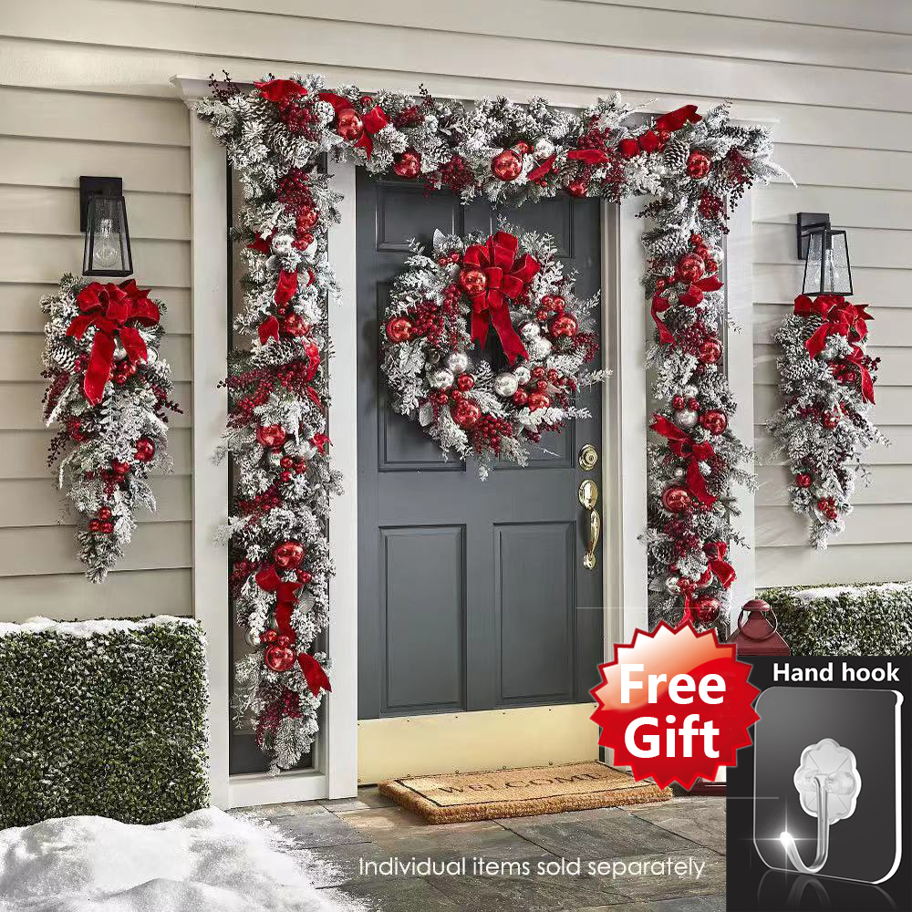 2023 New Christmas Wreath Front Door Christmas Wreath Red Ball Ornaments Door Window Mantle Indoor Outdoor Christmas Decoration