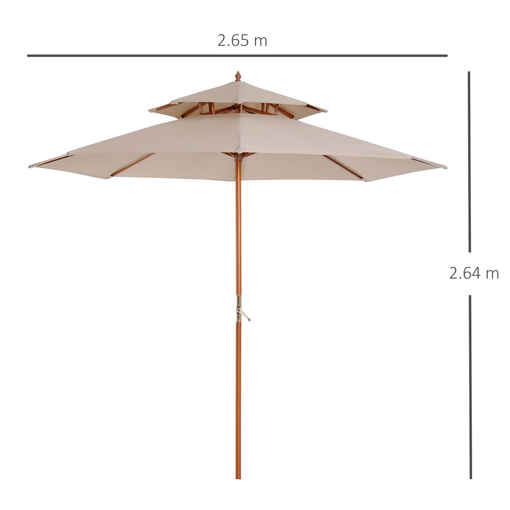 2.7 m Double Tier Garden Sun Umbrella Sunshade Wooden Parasol Shade Canopy