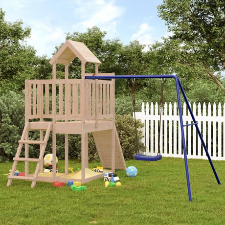 Playhouse with Climbing Wall Swing Solid Wood Pine