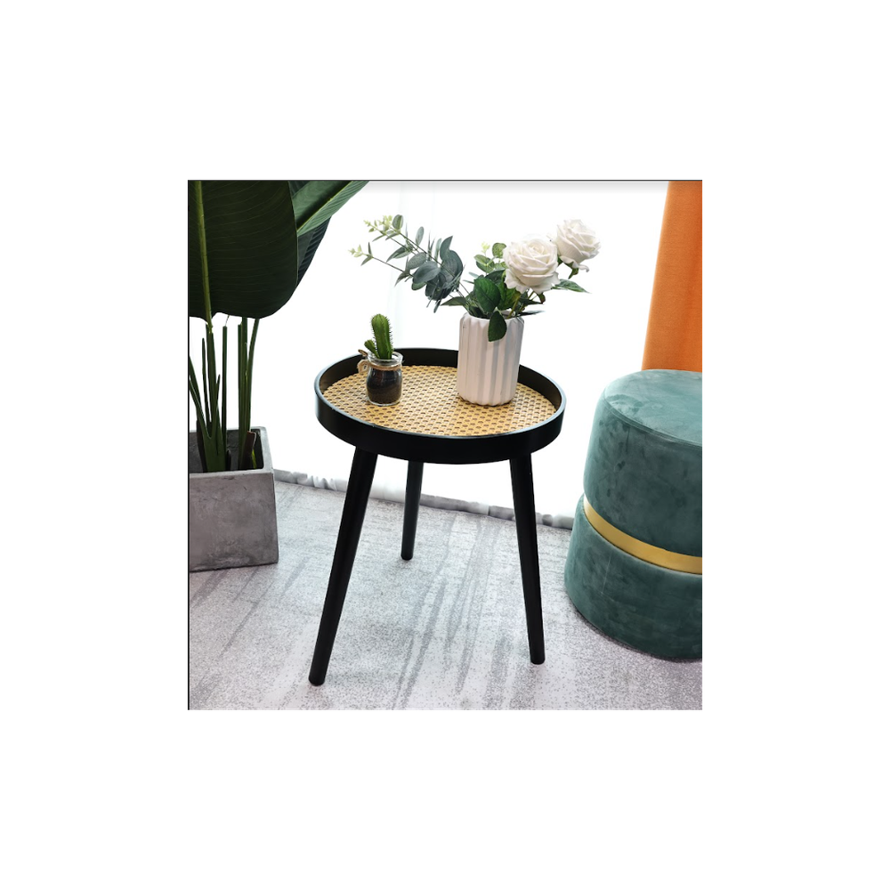 Cane Black Round Side Table