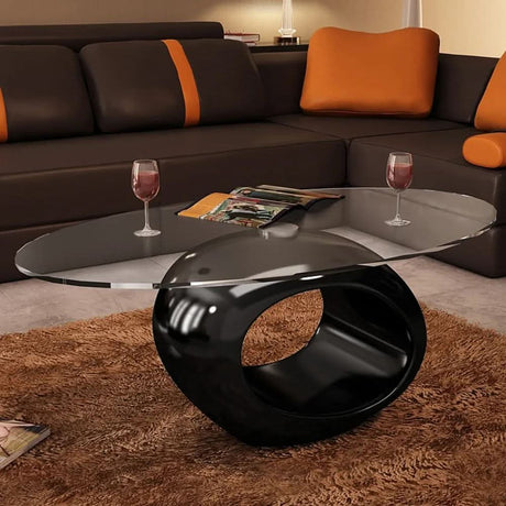 Coffee Table with Oval Glass Top High Gloss Grey