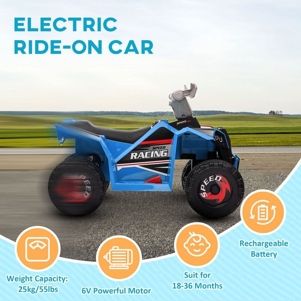 Electric Quad Bike, 6V Kids Ride-On ATV, for Ages 18-36 Months - Blue