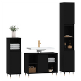 3 Piece Bathroom Furniture Set Black Engineered Wood