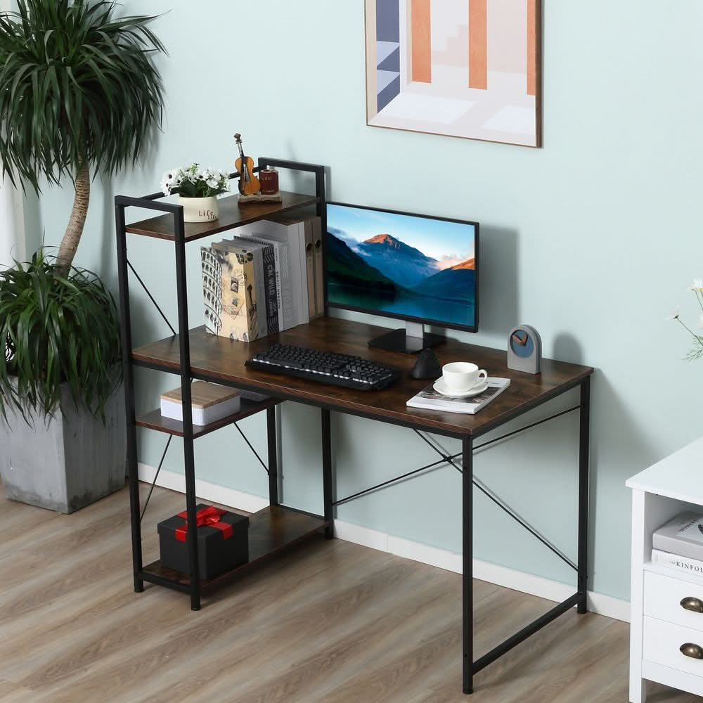 Computer Desk PC Table Study Workstation Home Office 4-tier Bookshelf Storage