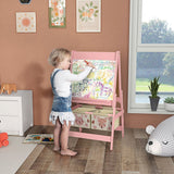 Kids Easel with Paper Roll, Blackboard, Whiteboard, Storage, Pink