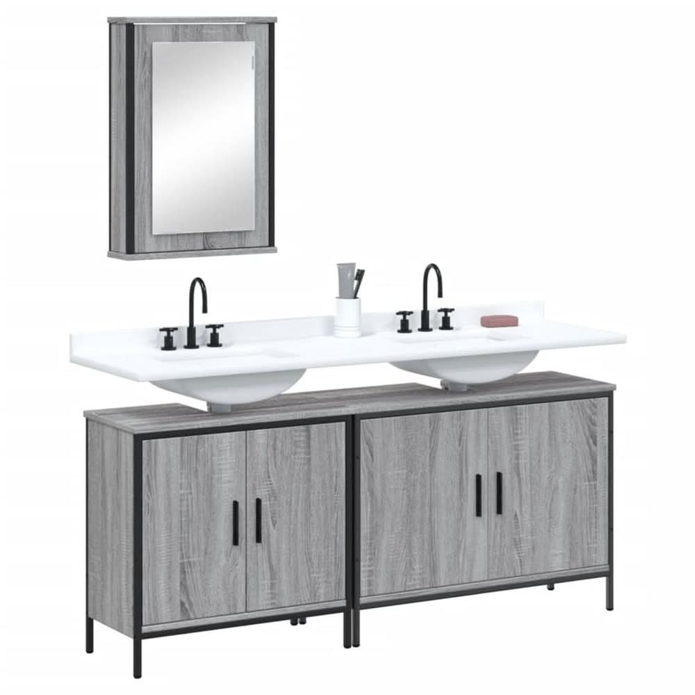 3 Piece Bathroom Furniture Set Grey Sonoma Engineered Wood