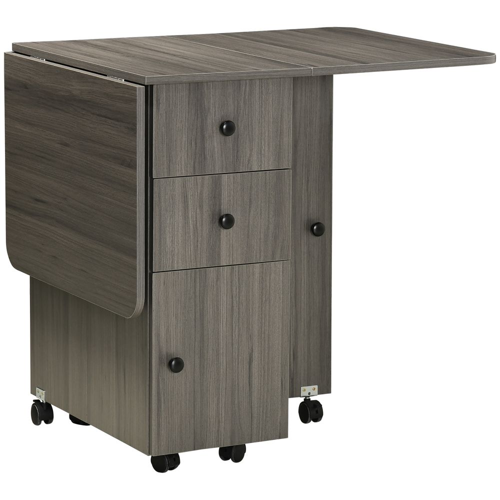 Folding Dining Table, Drop Leaf Table With Storage Drawers Grey