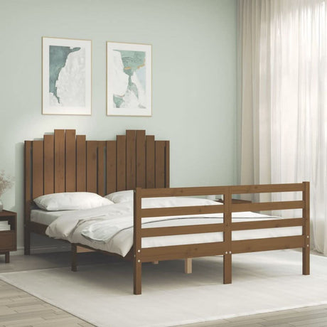 Bed Frame with Headboard Grey 140x190 cm Solid Wood