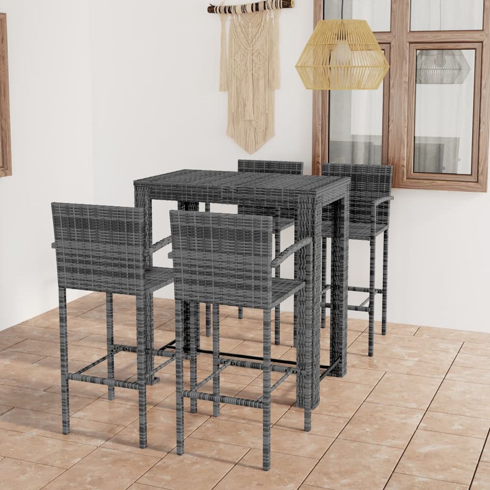 5 Piece Outdoor Bar Set with Armrest Poly Rattan Grey