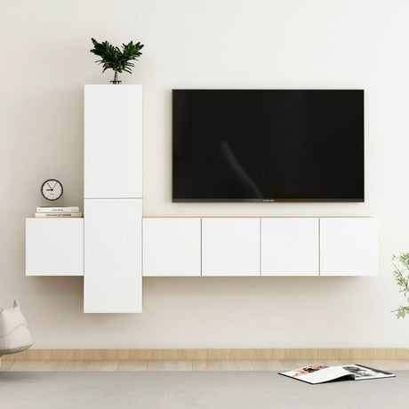 5 Piece TV Cabinet Set High Gloss White Engineered Wood