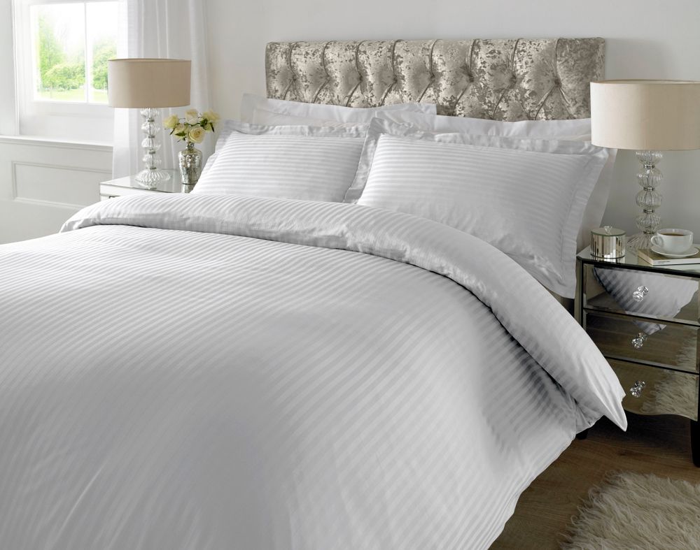 300 TC - 100% Cotton Sateen Stripe Duvet Cover Set White