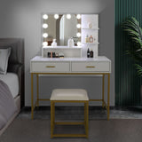 Large Vanity Set with 10 LED Bulbs, Makeup Table with Cushioned Stool, 3 Storage Shelves 2 Drawers, Dressing Table Dresser Desk for Women, Girls, Bedroom, White